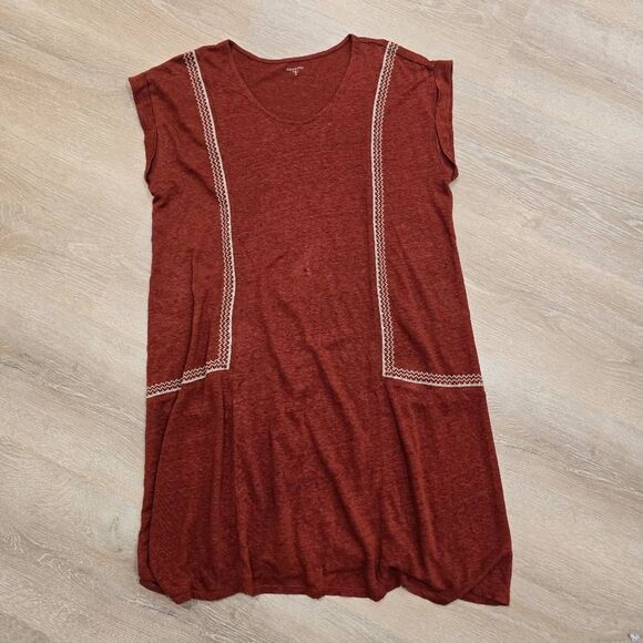 Garnett Hill Midi Shift Dress Women's Medium Burgundy 100% Organic Linen Embroid - Picture 8 of 8